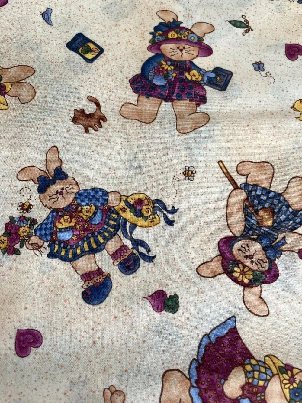 1 7/8y x 44” Vintage Bunny Kins Print Cotton Fabric Crafts Quilting